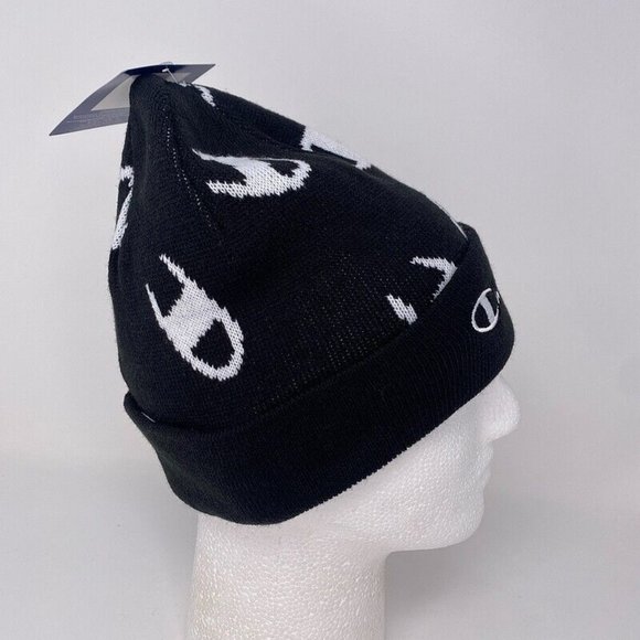 Champion Beanie Winter Hat All Over Logo Script Spellout Hip Hop Streetwear - Picture 2 of 7